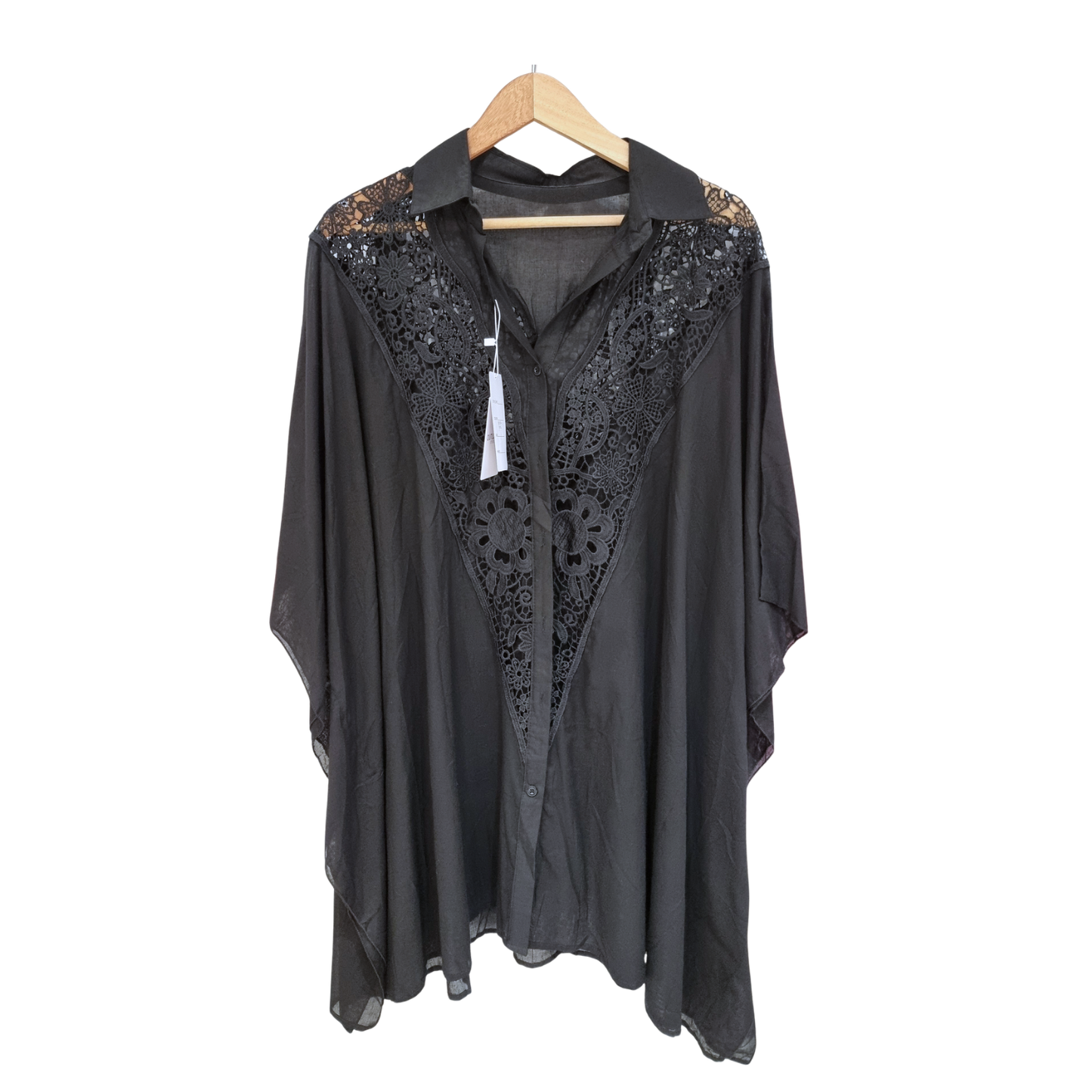 Elegant Black Lace Detail Tunic U(0279)