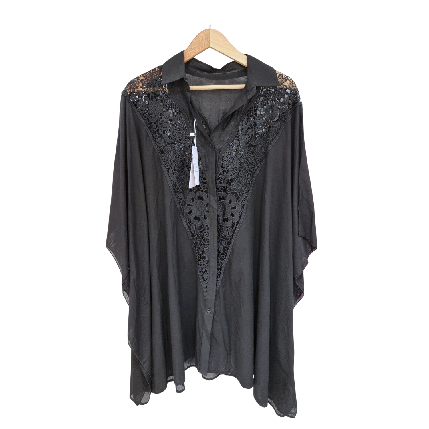 Elegant Black Lace Detail Tunic U(0279)