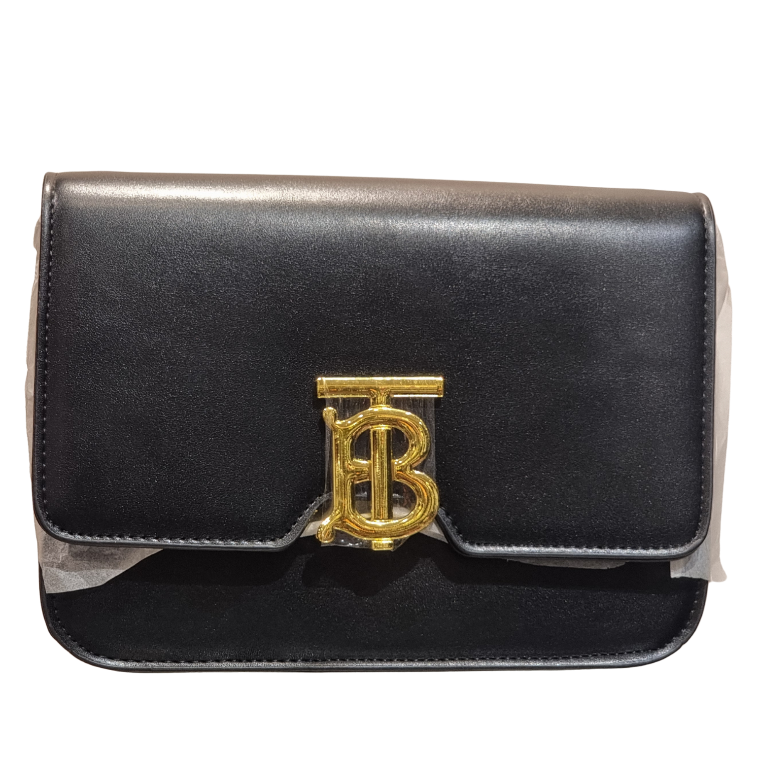 Burberry Smooth Leather TB Monogram Flap Bag with Gold Hardware
