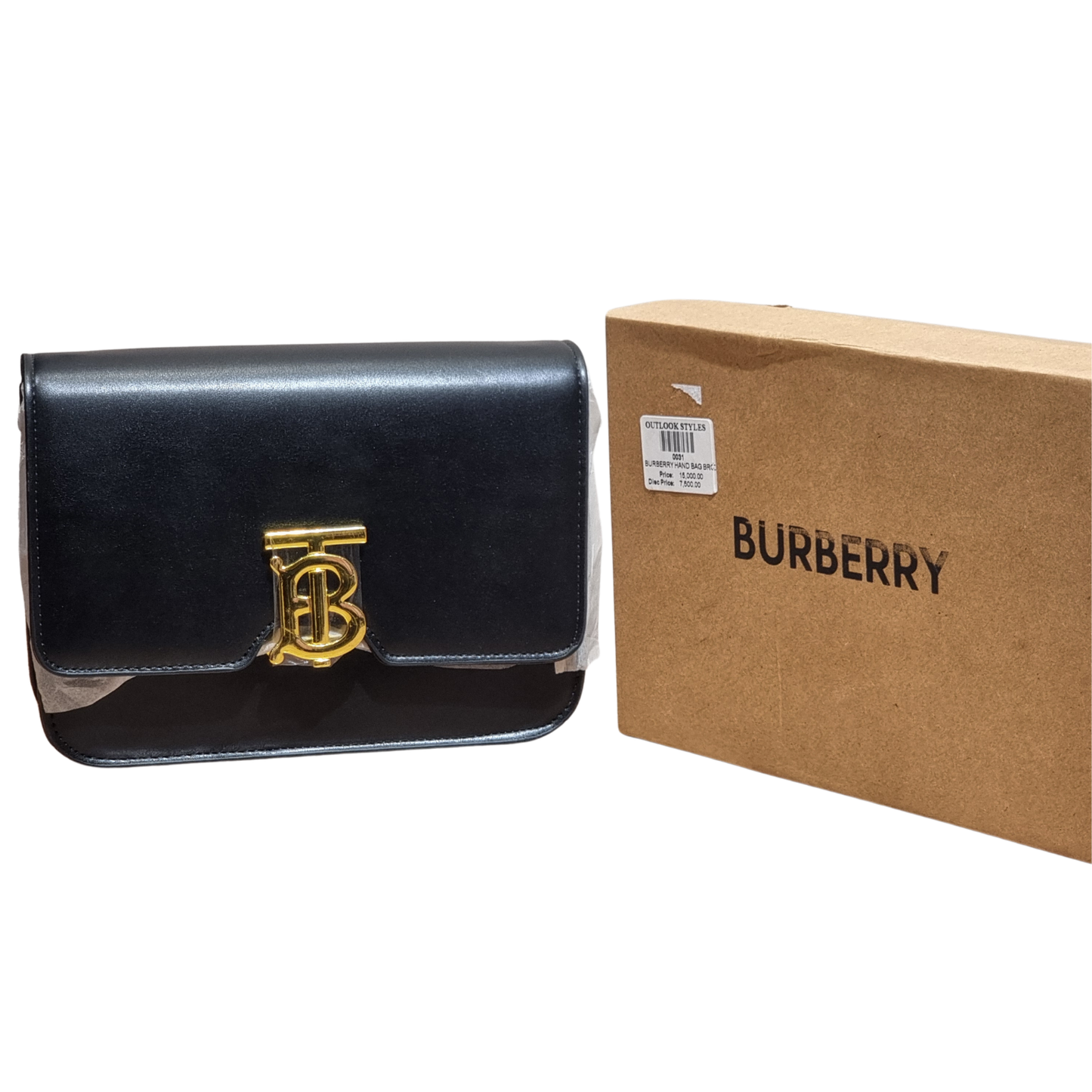 Burberry Smooth Leather TB Monogram Flap Bag with Gold Hardware