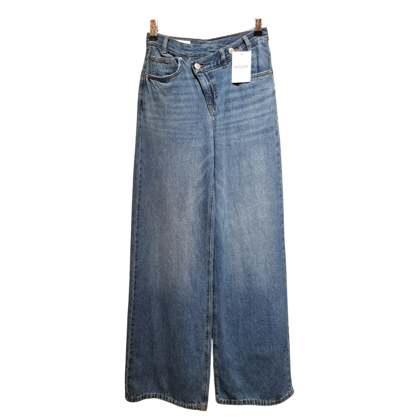 Asymmetric Waist Wide-Leg Jeans – Classic Stonewash