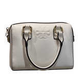 Tory Burch Thea Mini Satchel in White Pebbled Leather with Gold Hardware