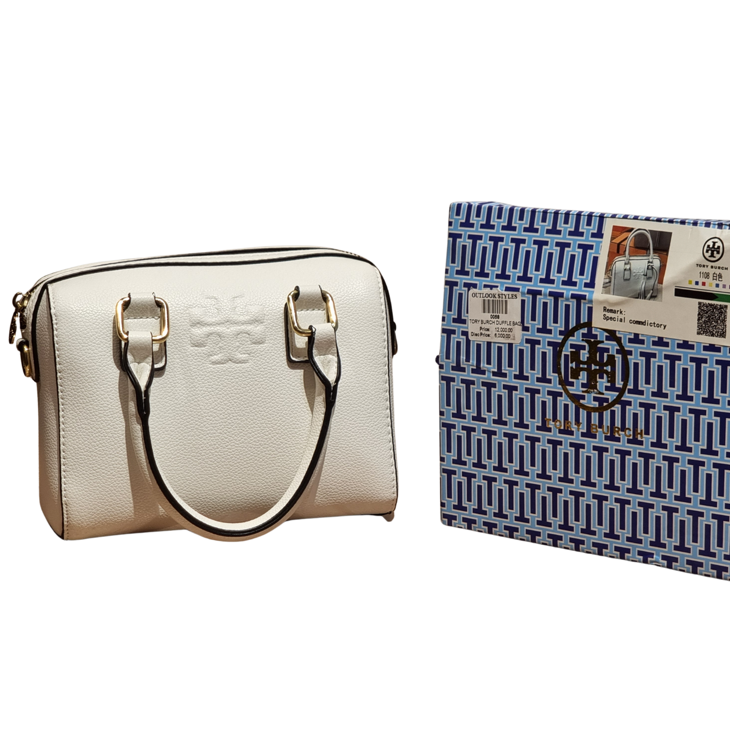 Tory Burch Thea Mini Satchel in White Pebbled Leather with Gold Hardware