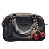 Coach Rowan File Bag in Black Leather with Glitter Cherry Bag Charm