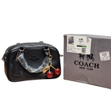 Coach Rowan File Bag in Black Leather with Glitter Cherry Bag Charm