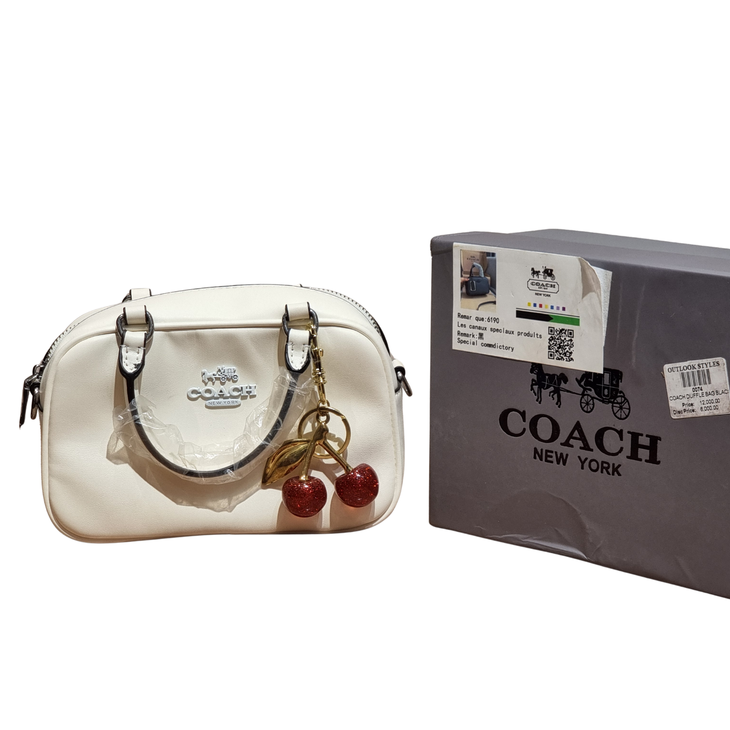 Coach Rowan File Bag in Black Leather with Glitter Cherry Bag Charm