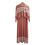 Elegant Blush Pink Striped Maxi Dress – Modest Casual Long Dress for Women U(0283)