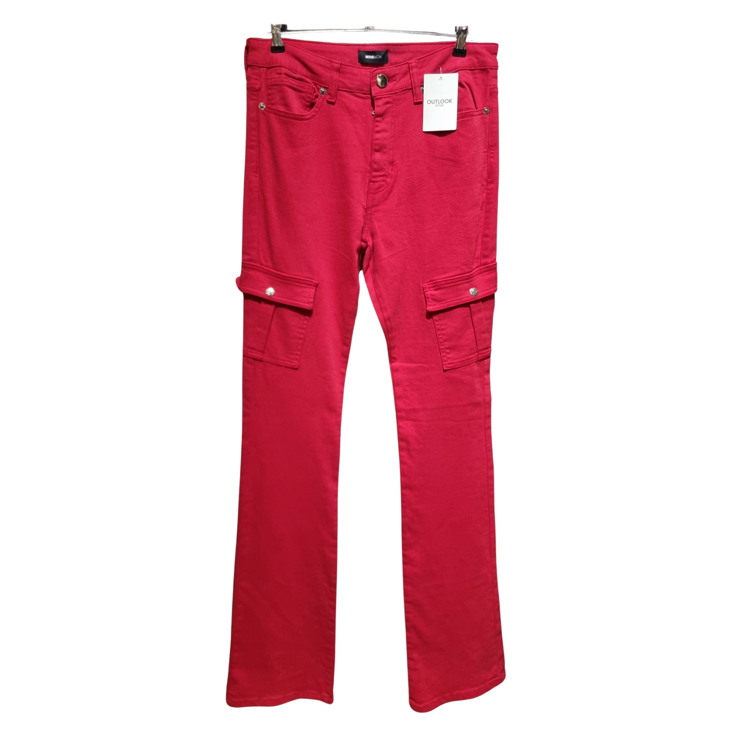 Slim-Fit Cargo Flare Jeans – Radiant Magenta