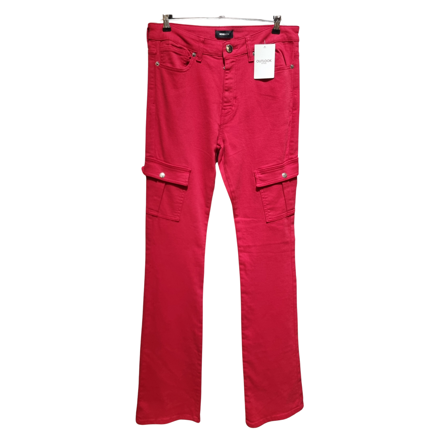Slim-Fit Cargo Flare Jeans – Radiant Magenta