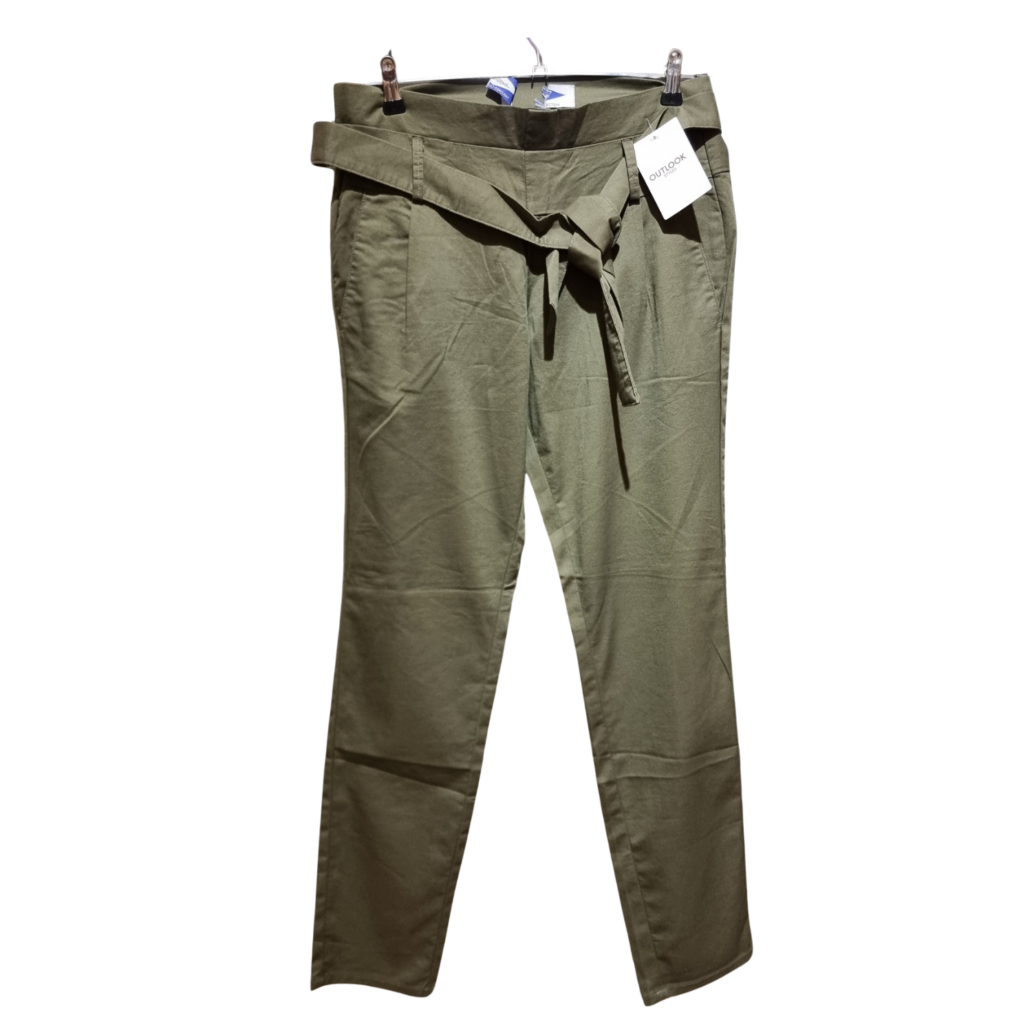 Belted Chino Trousers – Olive Khaki