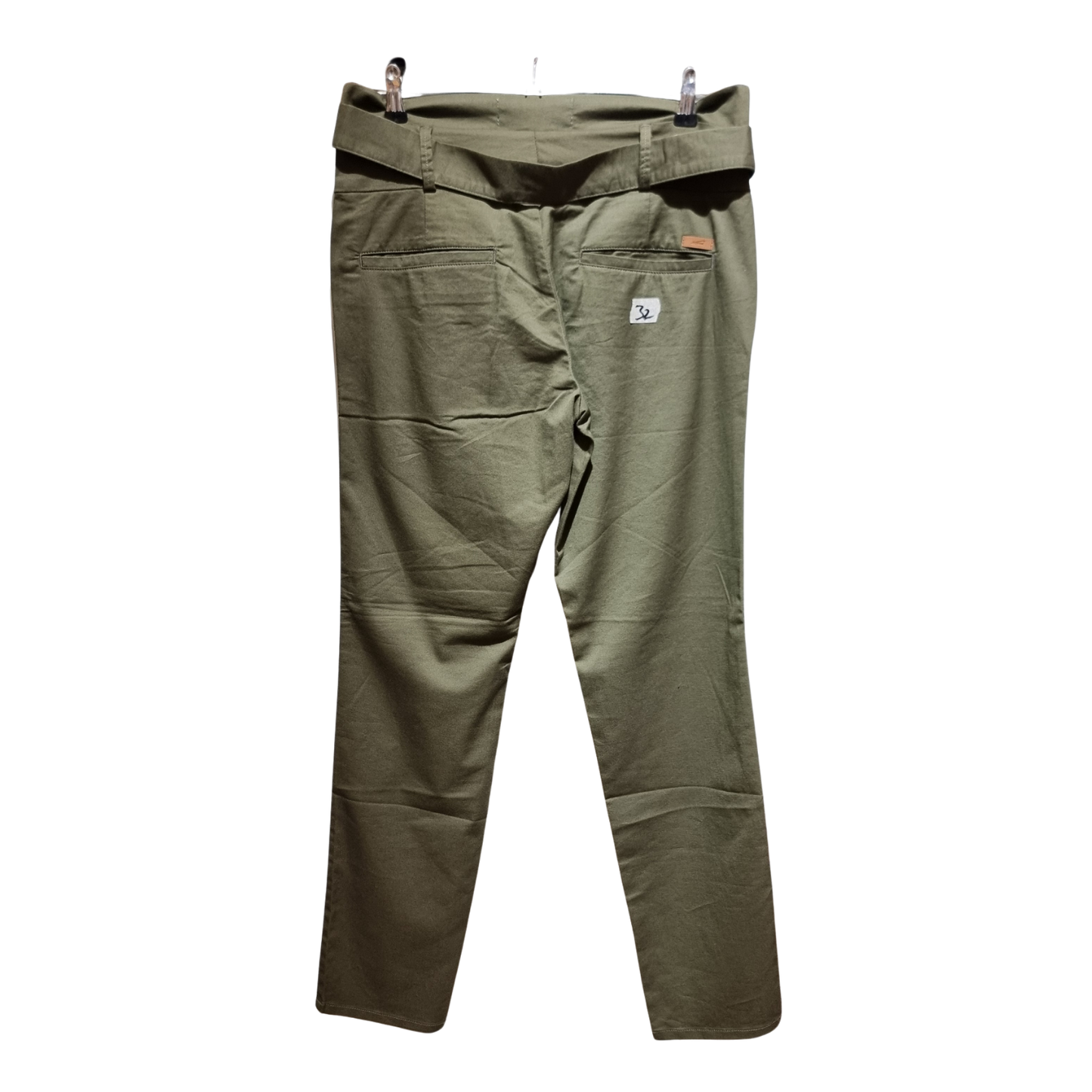 Belted Chino Trousers – Olive Khaki
