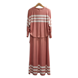 Elegant Blush Pink Striped Maxi Dress – Modest Casual Long Dress for Women U(0283)