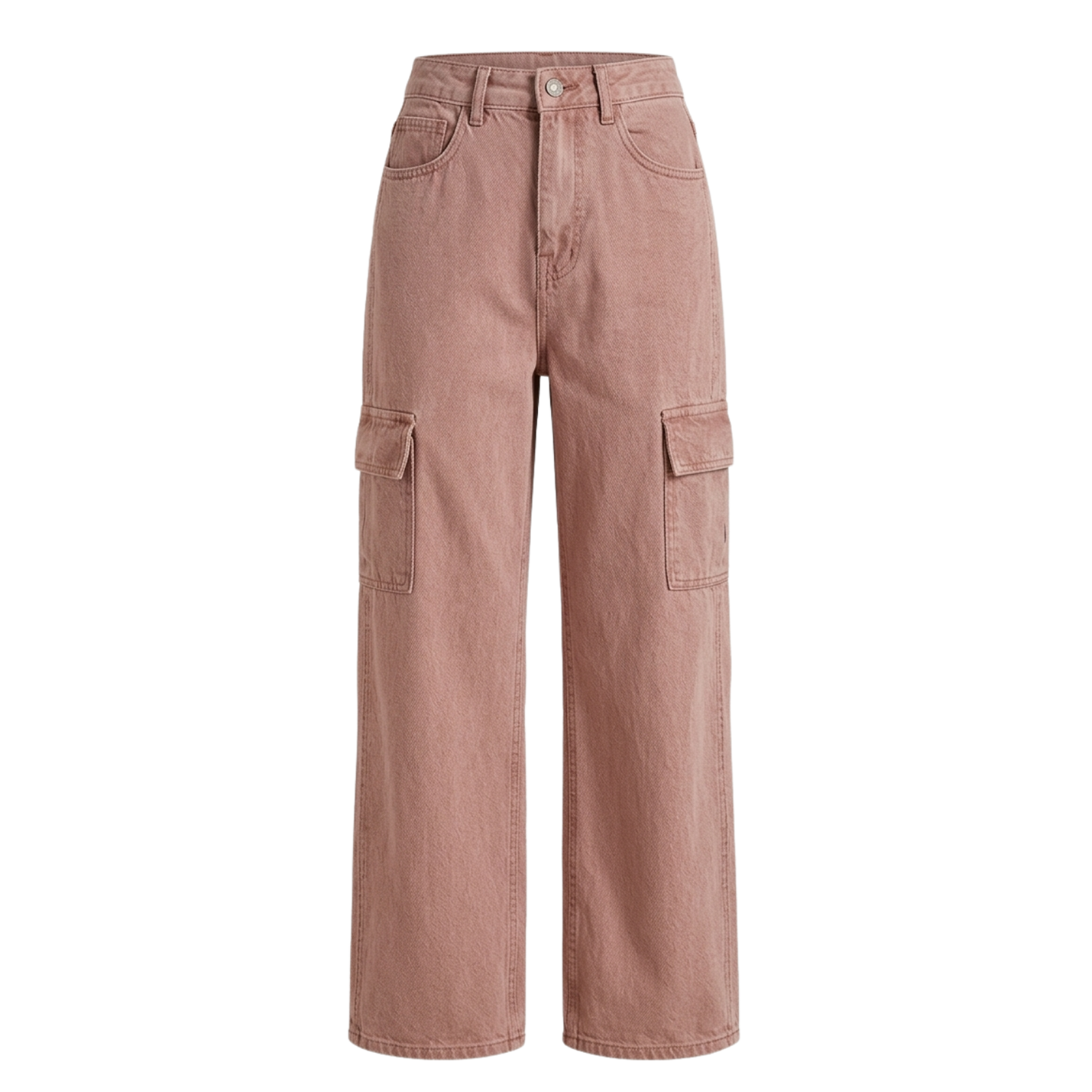 Women's Dusty Pink High-Waist Cargo Wide Leg Jeans – Casual Street Style Denim Pants U(0306)