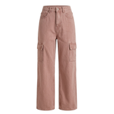 Women's Dusty Pink High-Waist Cargo Wide Leg Jeans – Casual Street Style Denim Pants U(0306)