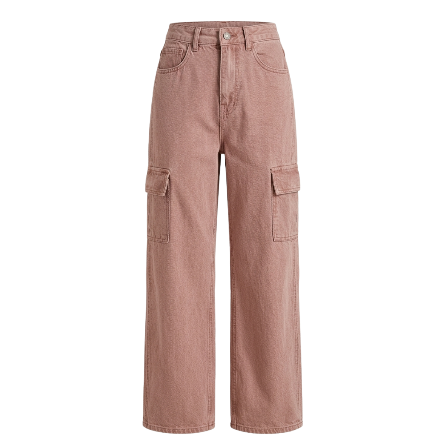 Women's Dusty Pink High-Waist Cargo Wide Leg Jeans – Casual Street Style Denim Pants U(0306)