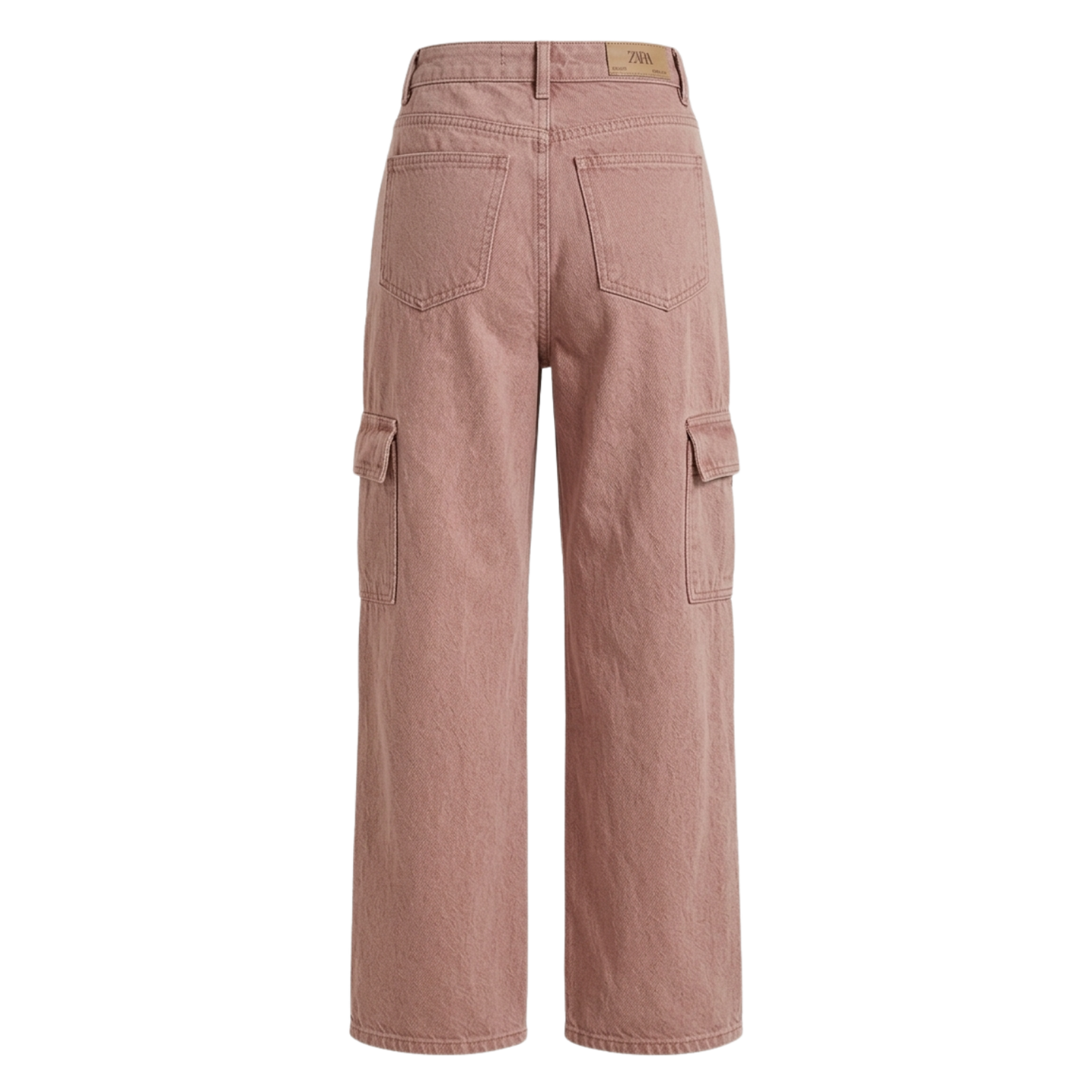 Women's Dusty Pink High-Waist Cargo Wide Leg Jeans – Casual Street Style Denim Pants U(0306)