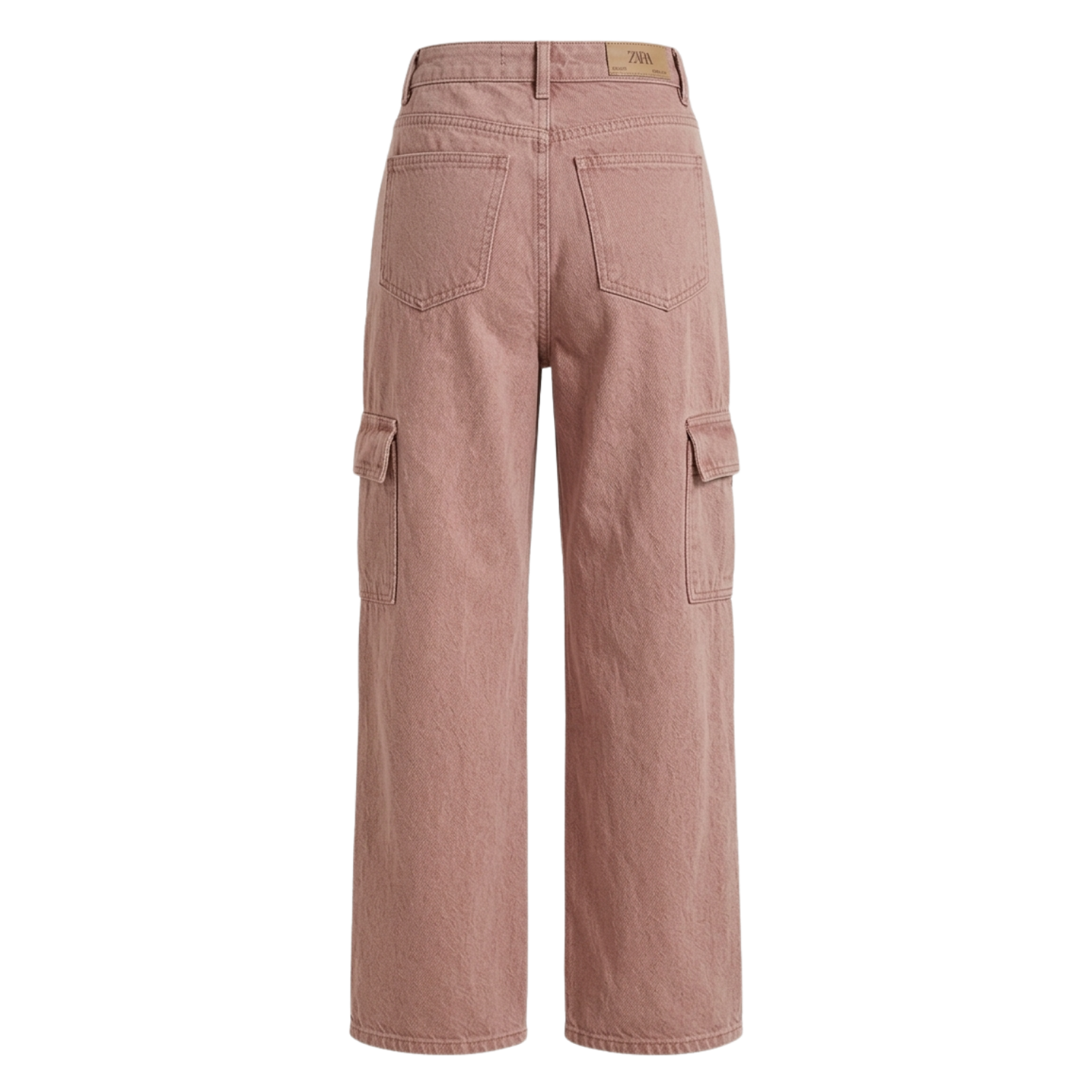 Women's Dusty Pink High-Waist Cargo Wide Leg Jeans – Casual Street Style Denim Pants U(0306)
