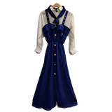Premium Bow Collar Long Shacket Dress – Adjustable Strap Elegant Midi Dress Set U(0290)