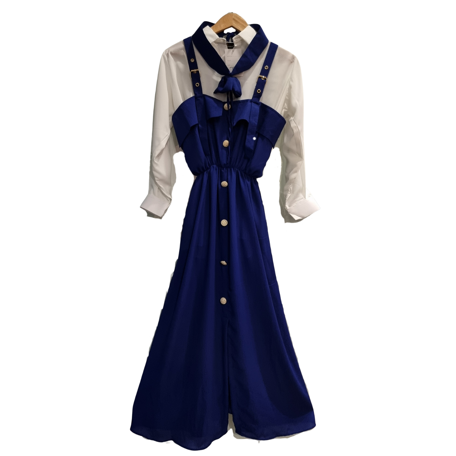 Premium Bow Collar Long Shacket Dress – Adjustable Strap Elegant Midi Dress Set U(0290)