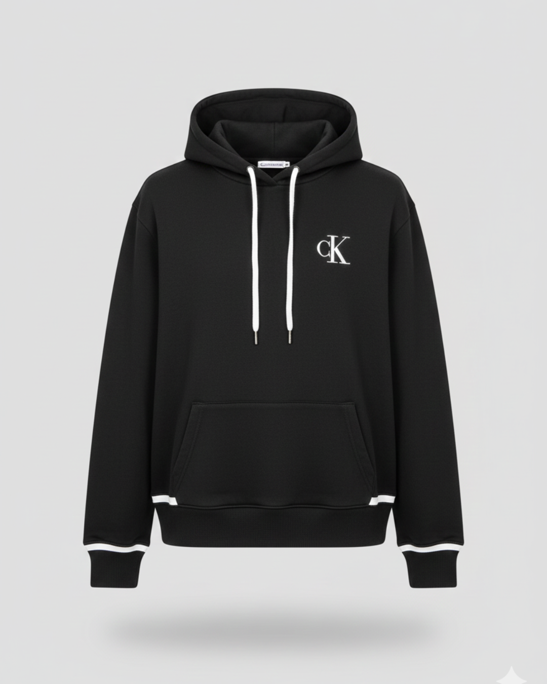 Black Pullover Hoodie With White Details