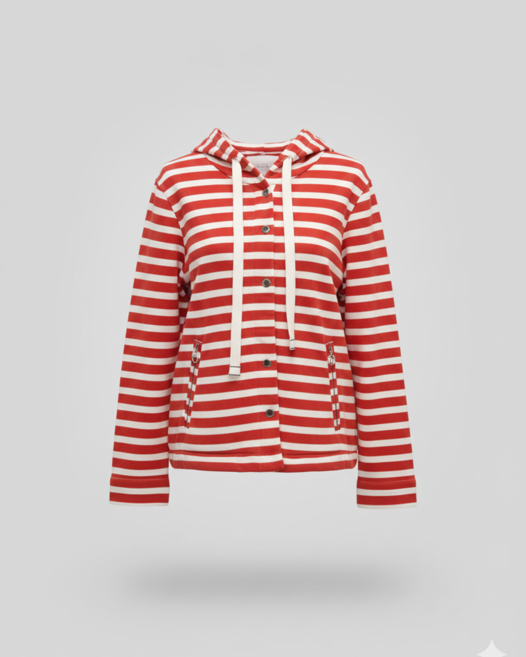Red And White Striped Button-Up Hoodie
