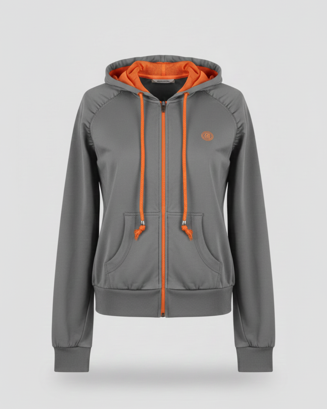 Grey Zip-Up Hoodie With Orange Details