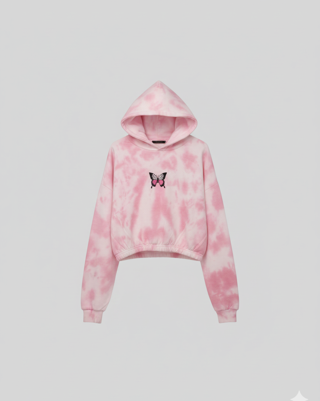 Pink Tie-Dye Cropped Pullover Hoodie