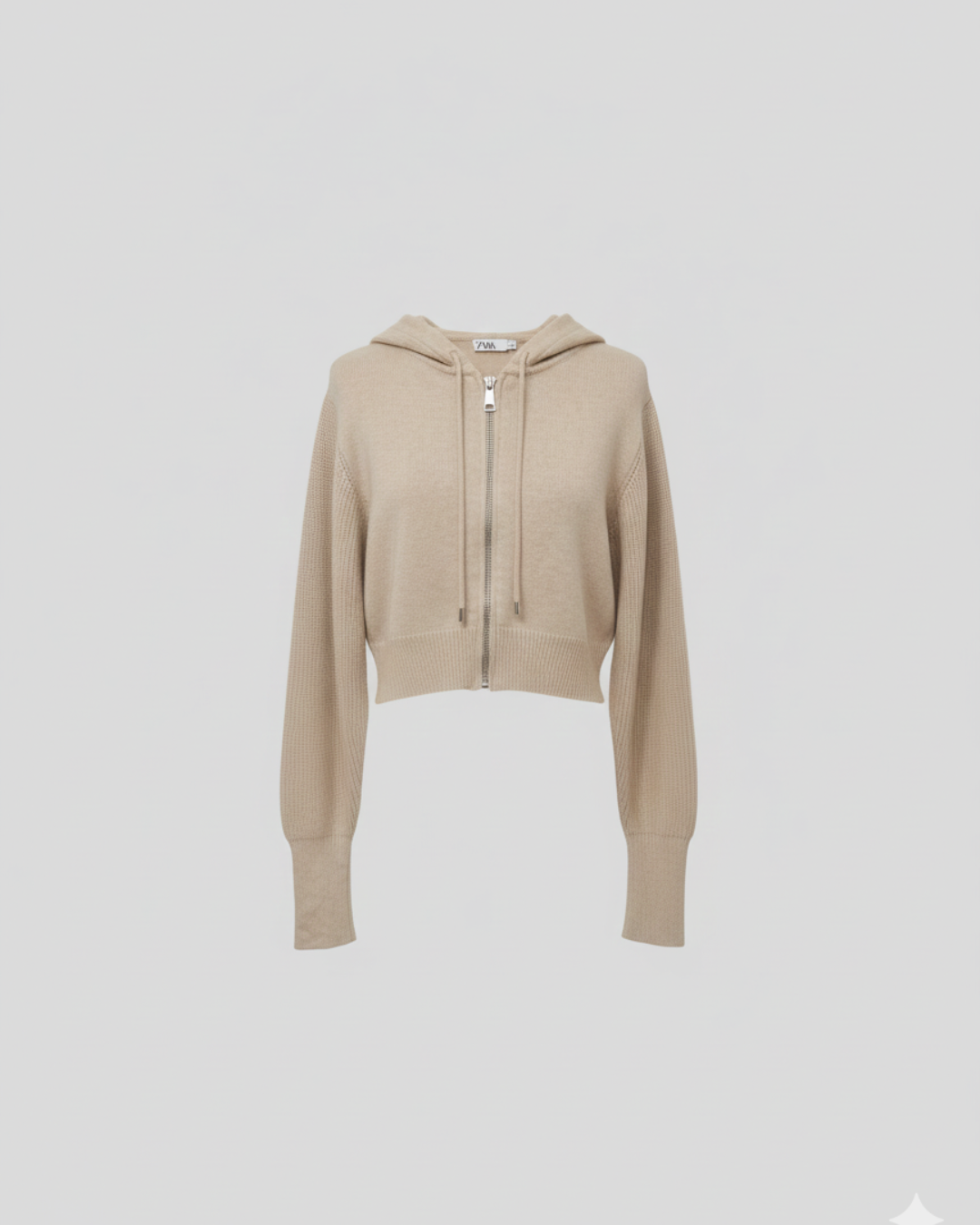 Light Brown Cropped Zip-Up Hoodie