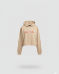 Beige Printed Cropped Pullover Hoodie