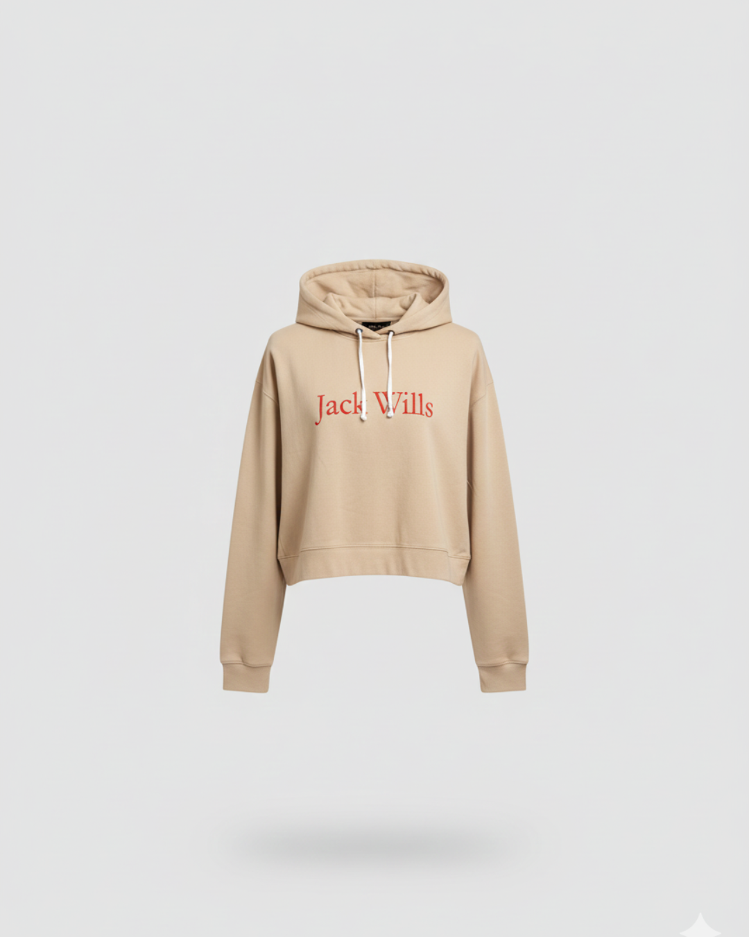 Beige Printed Cropped Pullover Hoodie