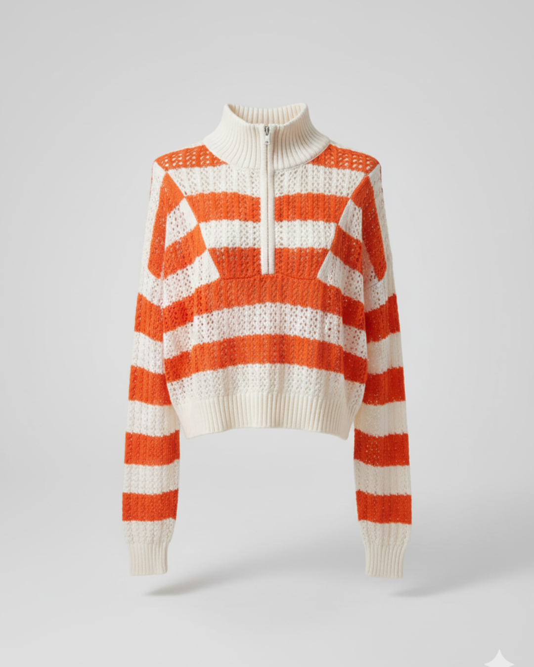 Orange And White Cropped High-Neck Sweater