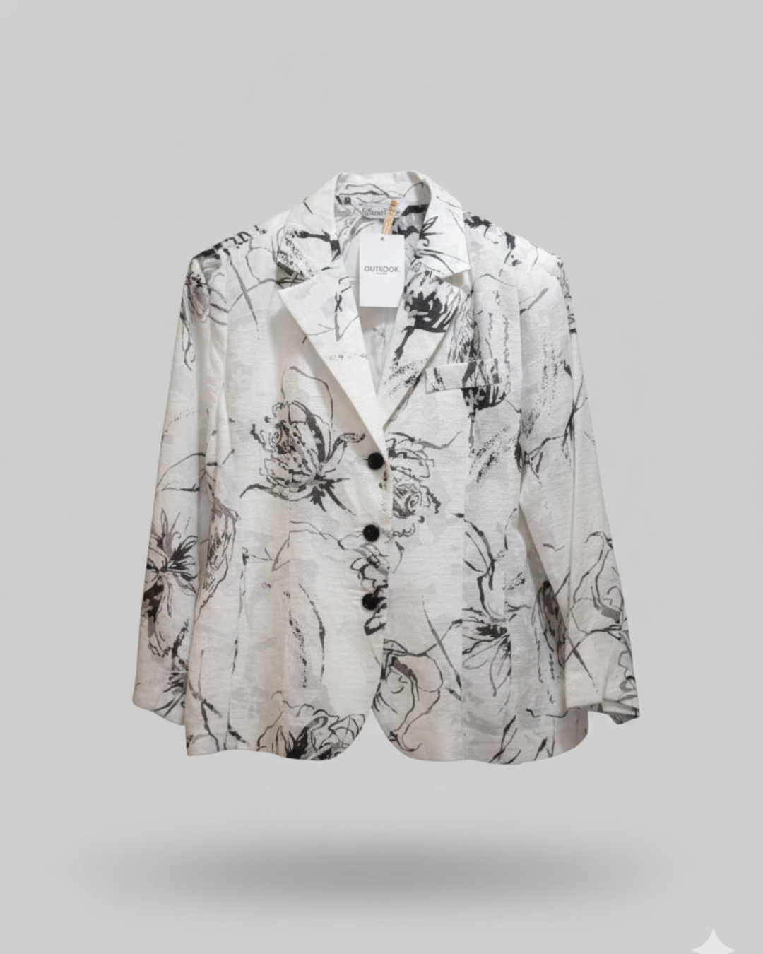 White And Black Printed Button-Up Coat