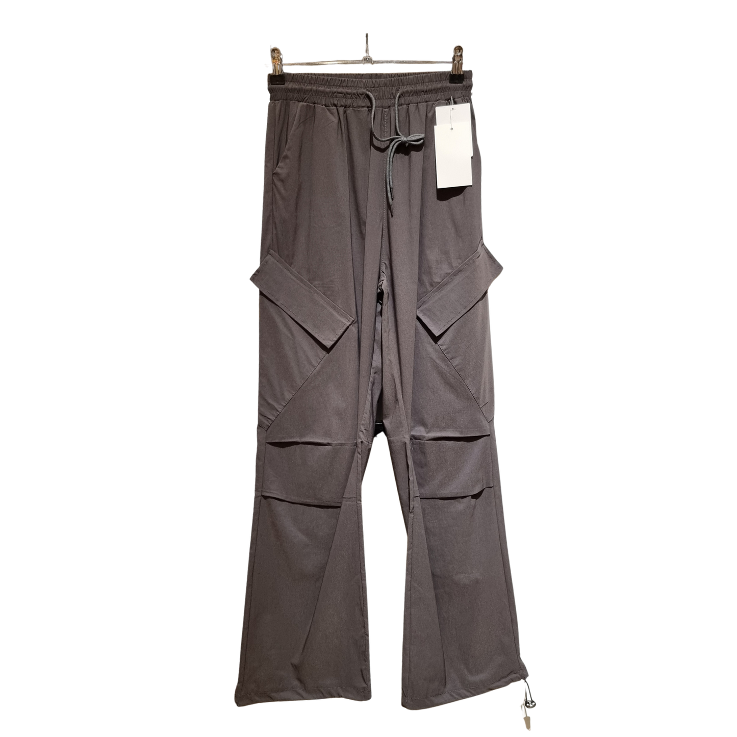 Women’s Casual Cargo Pants – Elastic Waist Wide Leg Utility Trousers U(0257)