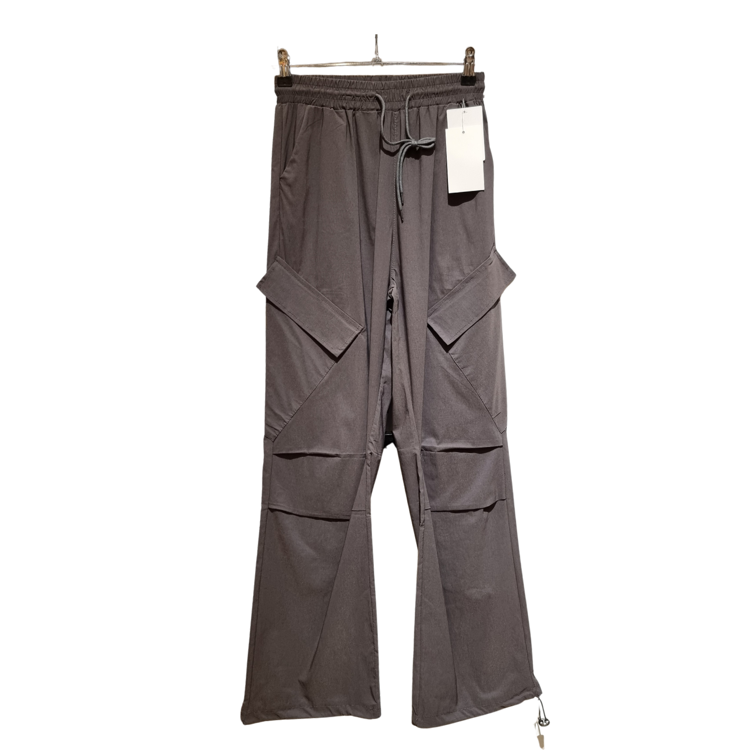 Women’s Casual Cargo Pants – Elastic Waist Wide Leg Utility Trousers U(0257)