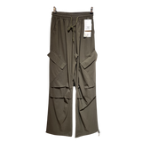Women’s Casual Cargo Pants – Elastic Waist Wide Leg Utility Trousers U(0257)