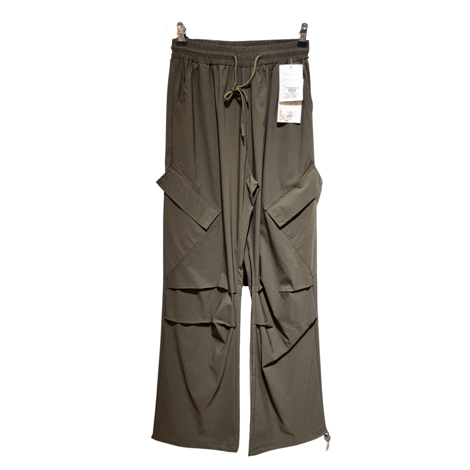 Women’s Casual Cargo Pants – Elastic Waist Wide Leg Utility Trousers U(0257)