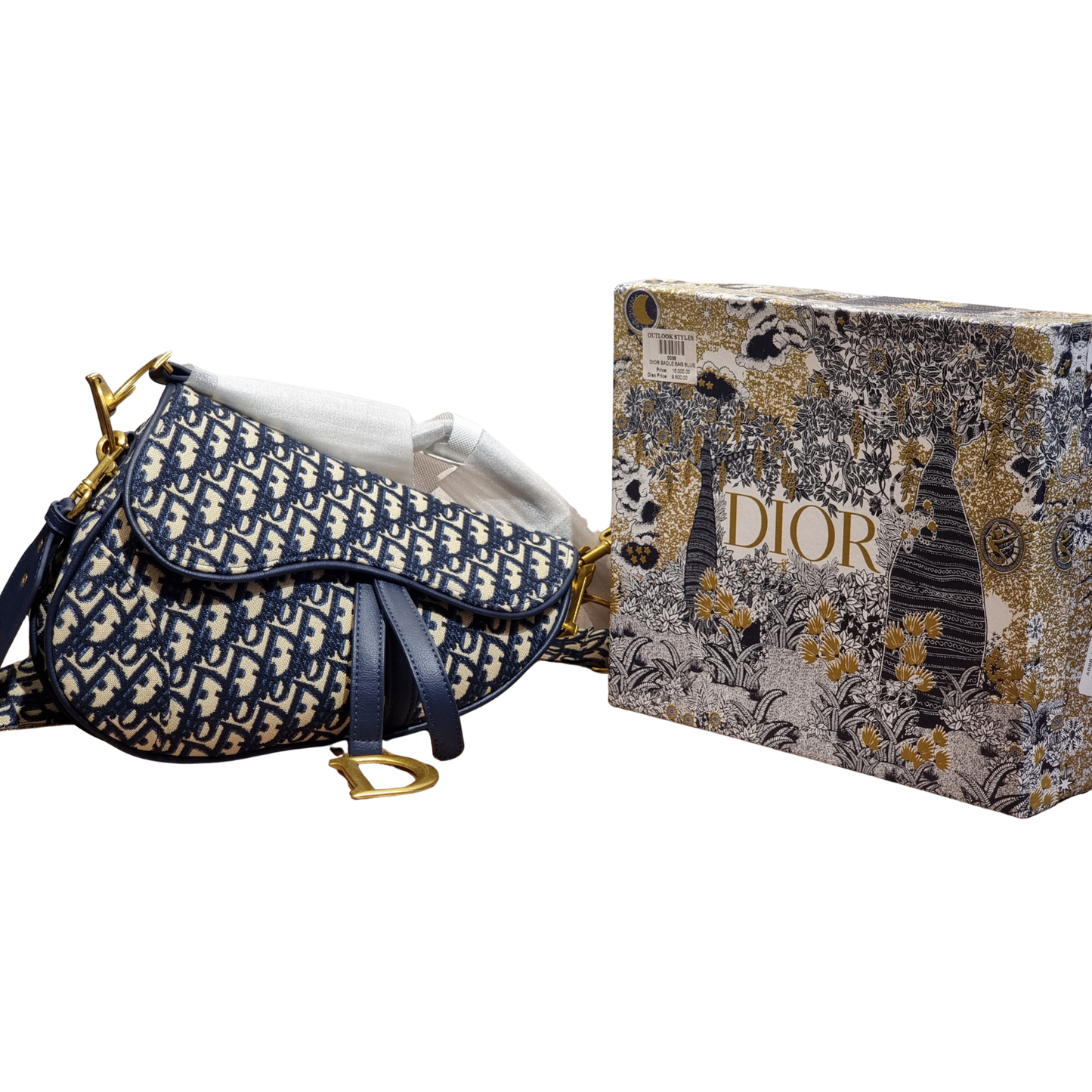 Christian Dior Navy Blue Oblique Jacquard Saddle Bag with Wide Strap