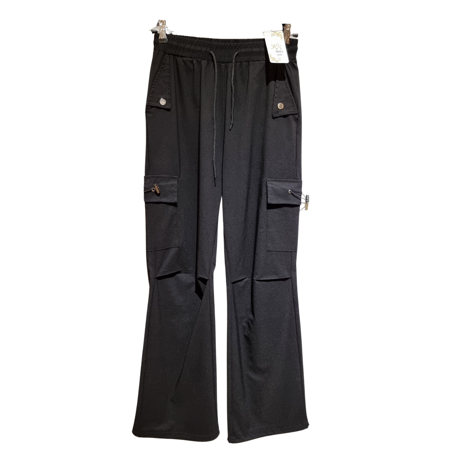 Women's Premium Black Cargo Wide Leg Pants – High Waist Casual Streetwear Trousers with Utility Pockets U(0257)