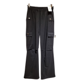 Women's Premium Black Cargo Wide Leg Pants – High Waist Casual Streetwear Trousers with Utility Pockets U(0257)