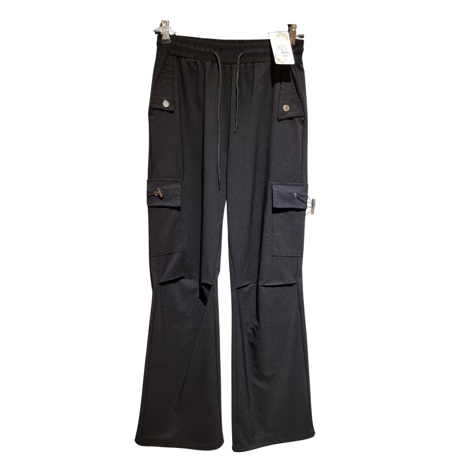 Women's Premium Black Cargo Wide Leg Pants – High Waist Casual Streetwear Trousers with Utility Pockets U(0257)