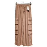 Women’s Linen Blend Cargo Pants – Casual Wide Leg Drawstring Trousers with Utility Pockets U(0267)