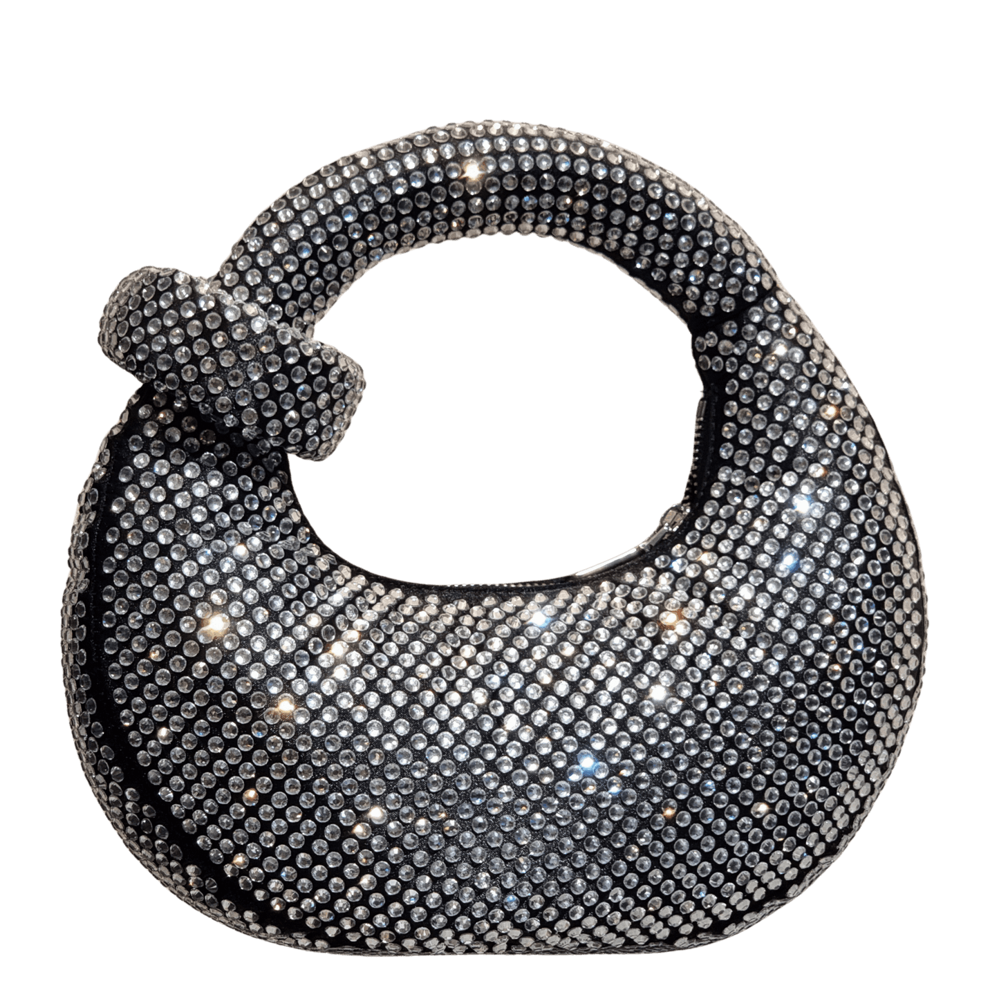 Full Rhinestone Embellished Knotted Crescent Evening Bag