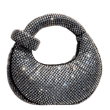Full Rhinestone Embellished Knotted Crescent Evening Bag