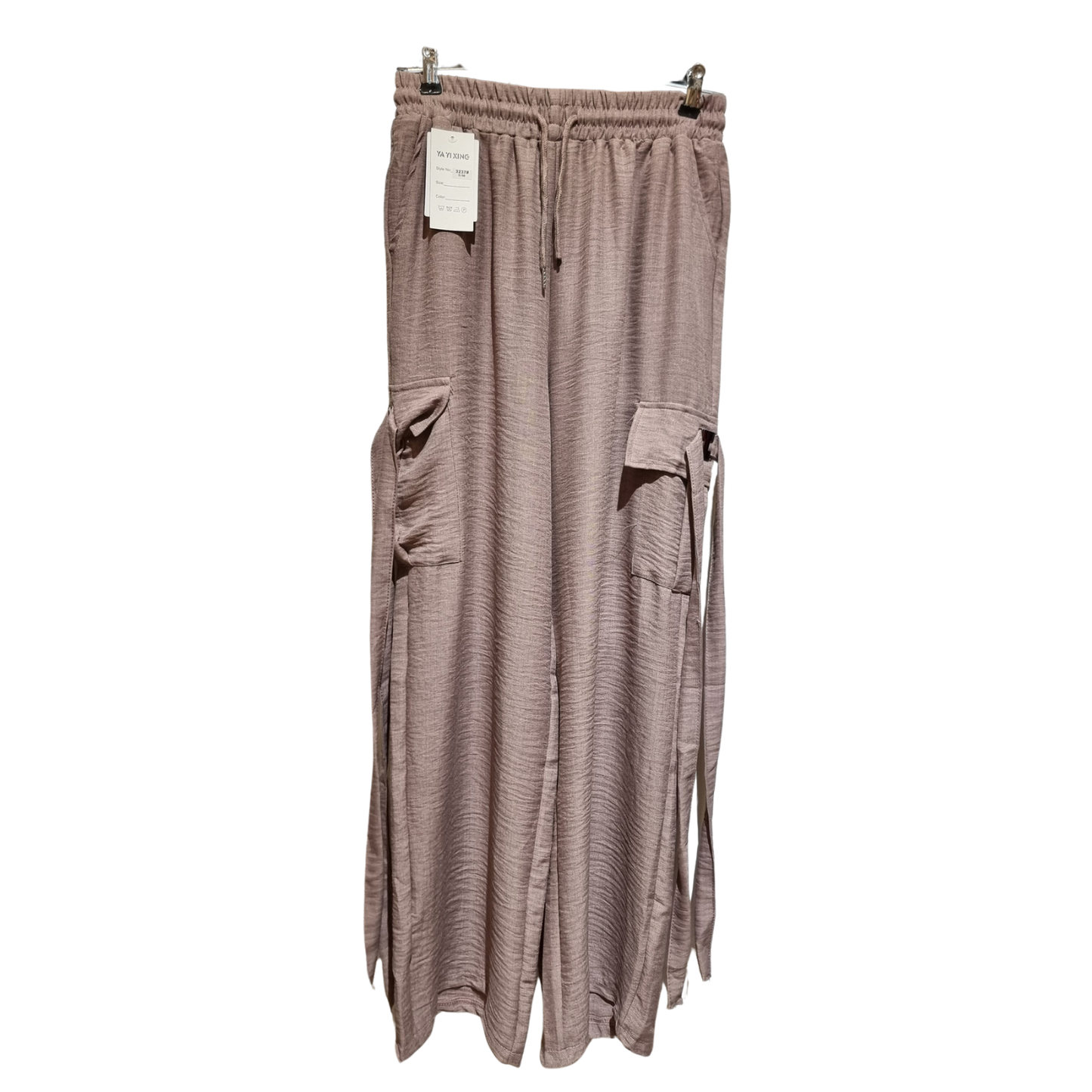 Women’s Textured Wide-Leg Cargo Trousers – Elastic Waist Casual Fashion Pants U(0271)