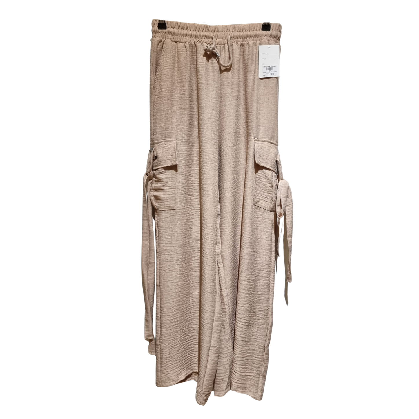 Women’s Textured Wide-Leg Cargo Trousers – Elastic Waist Casual Fashion Pants U(0271)