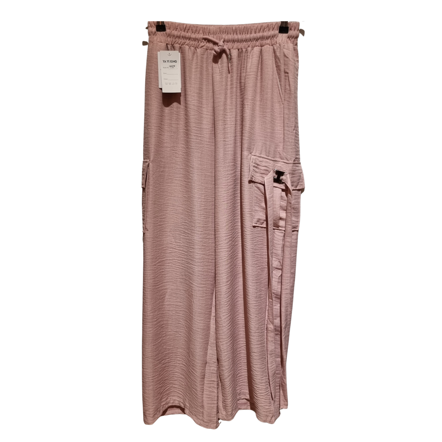 Women’s Textured Wide-Leg Cargo Trousers – Elastic Waist Casual Fashion Pants U(0271)