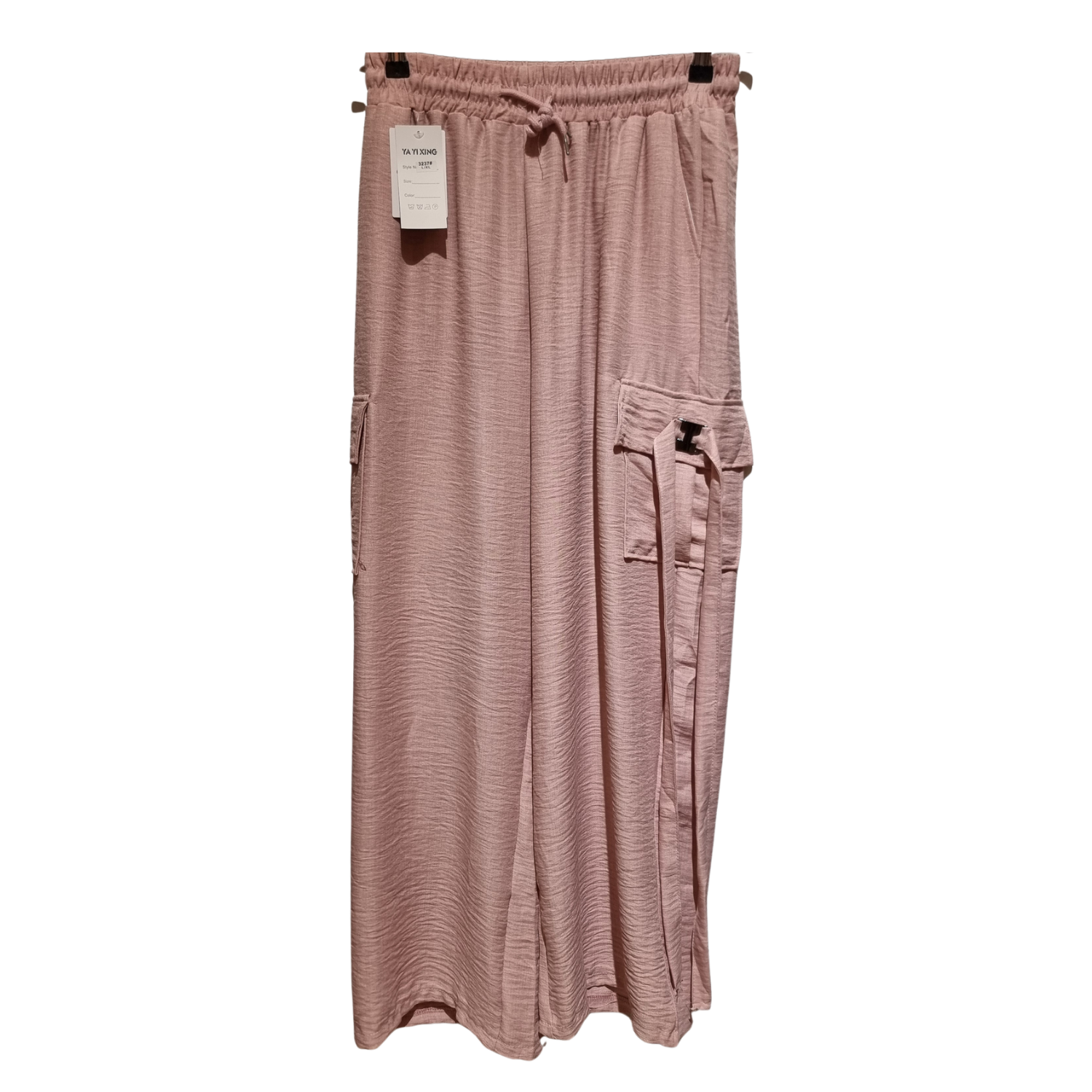 Women’s Textured Wide-Leg Cargo Trousers – Elastic Waist Casual Fashion Pants U(0271)