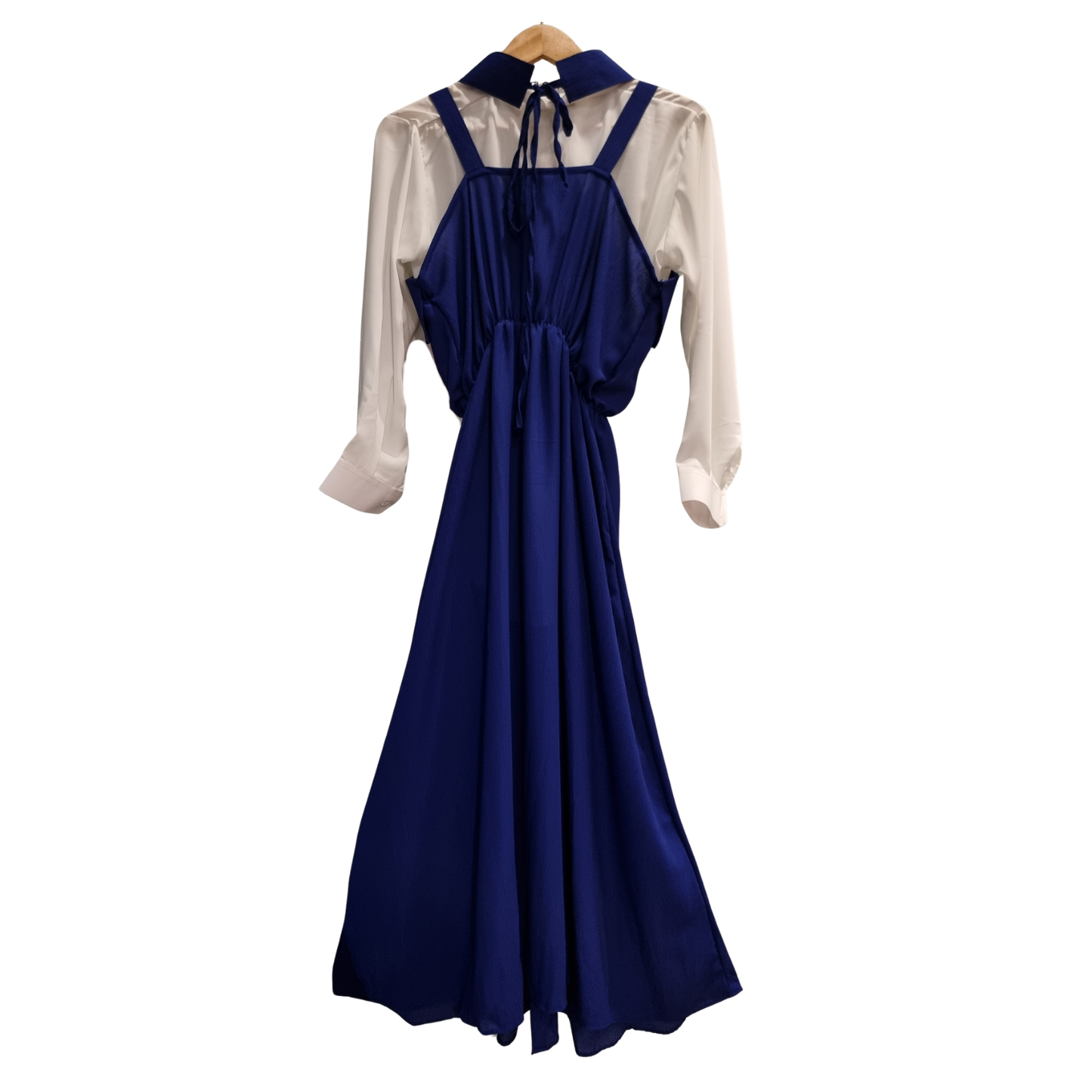 Premium Bow Collar Long Shacket Dress – Adjustable Strap Elegant Midi Dress Set U(0290)