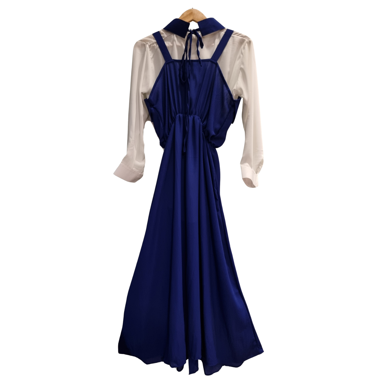 Premium Bow Collar Long Shacket Dress – Adjustable Strap Elegant Midi Dress Set U(0290)