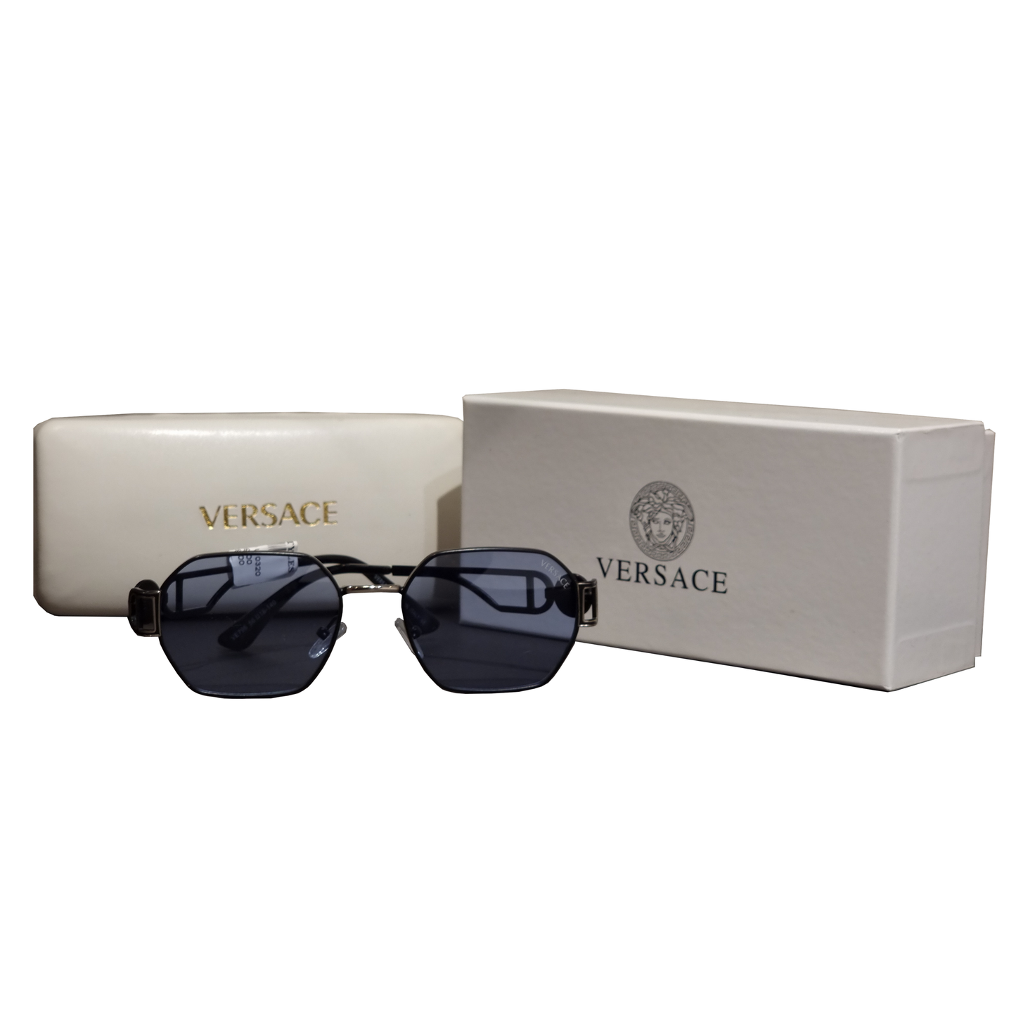 Versace Riviera Octagonal Sunglasses with Slate Blue Lenses